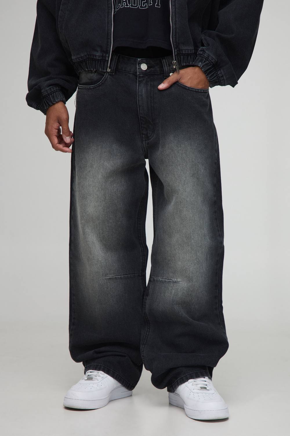 Relaxed Fit Washed Knee Dart Jeans | Washed Black | Size 36R