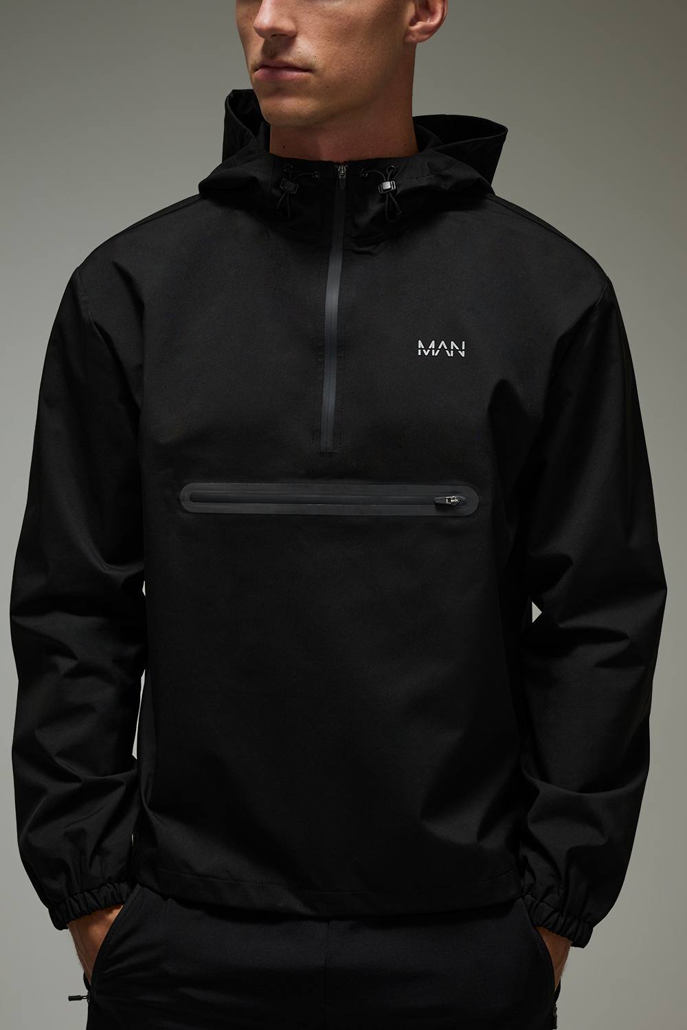 Man Active Regular Fit Half Zip Windbreaker Jacket | Black | Size Medium