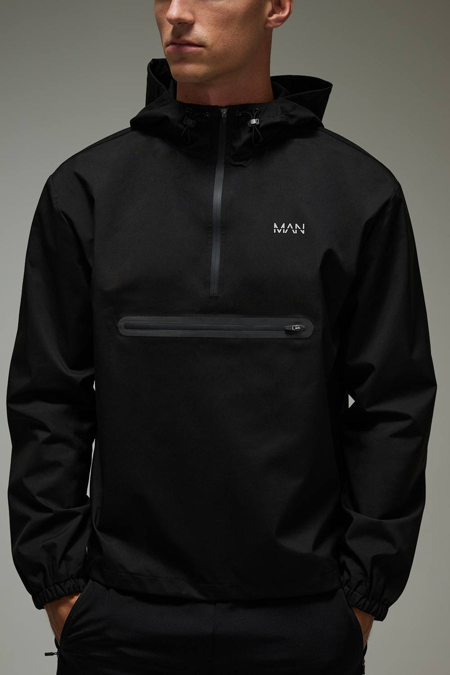Man Active Regular Fit Half Zip Windbreaker Jacket | Black | Size Medium