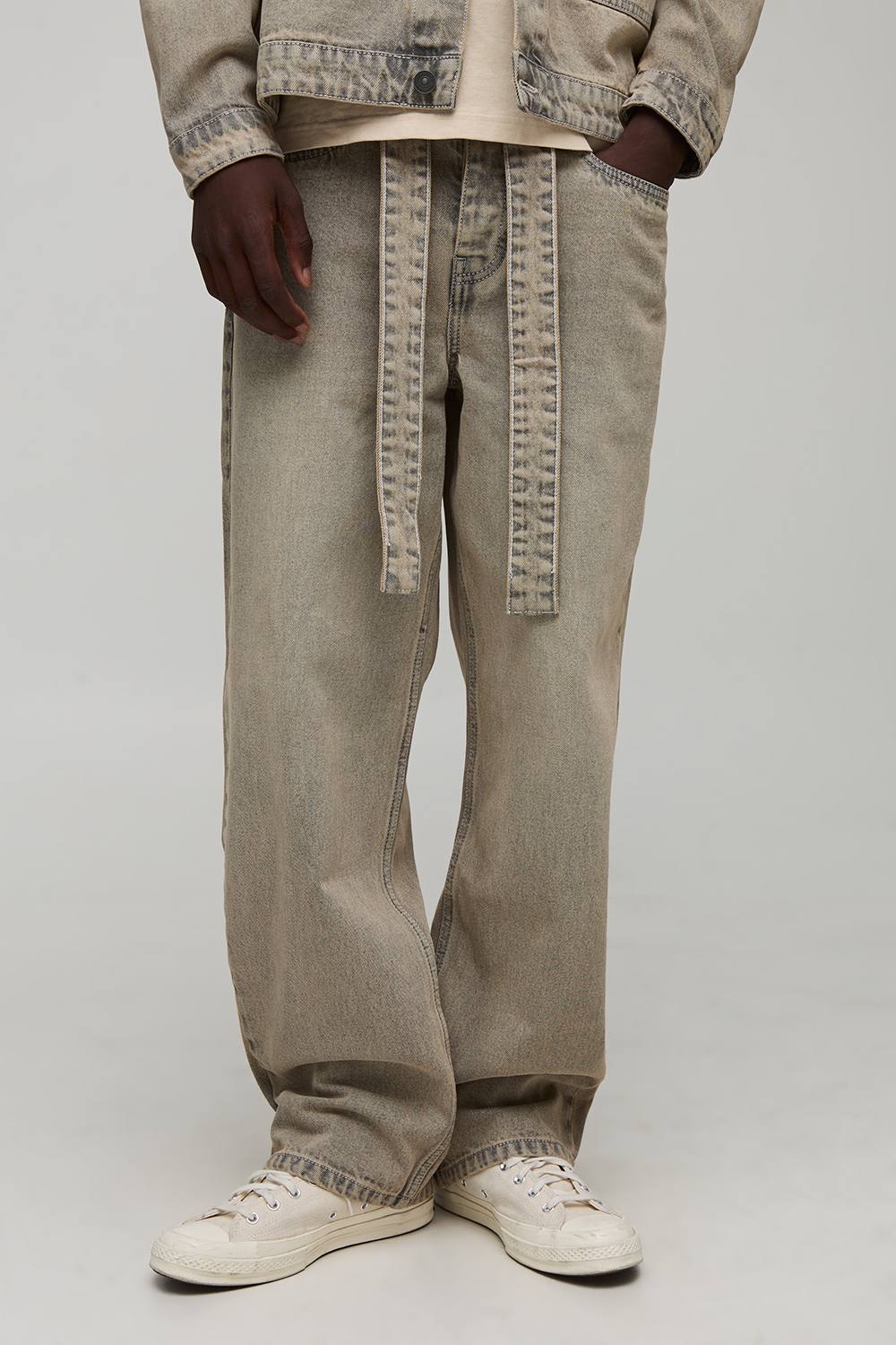 Relaxed Fit Washed Belted Jeans | Light Brown | Size 36R