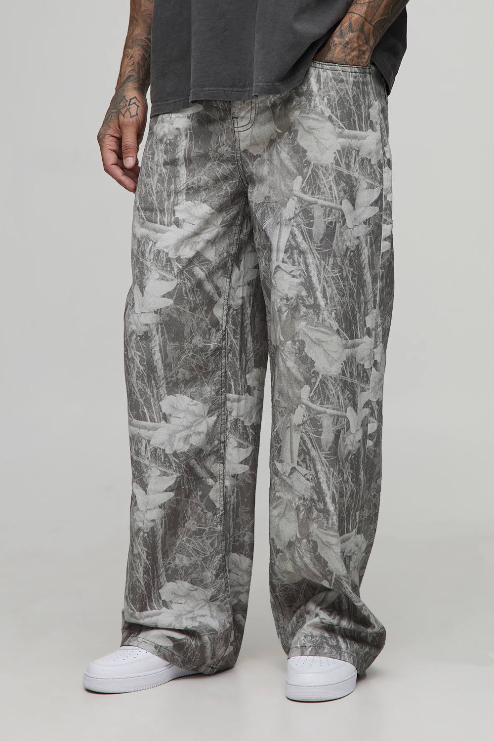 Tall Washed Camo Baggy Fit Jeans | Washed Khaki | Size 40