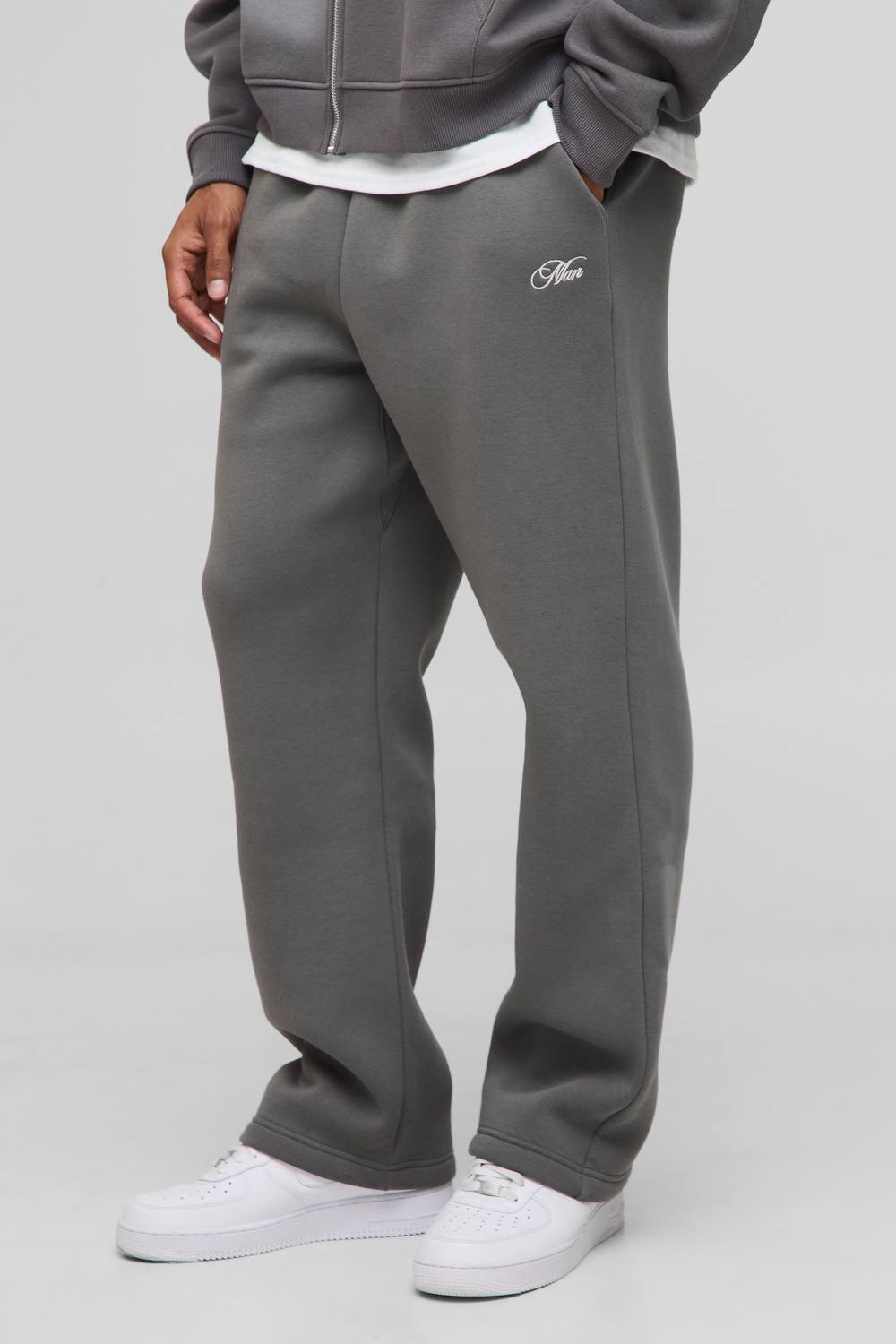Men's Baggy Fit Man Script Joggers | Charcoal | Size Small | BOOHOOMAN