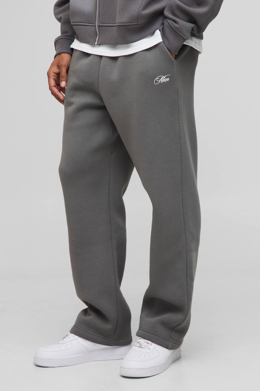 Men's Baggy Fit Man Script Joggers | Charcoal | Size Small | BOOHOOMAN