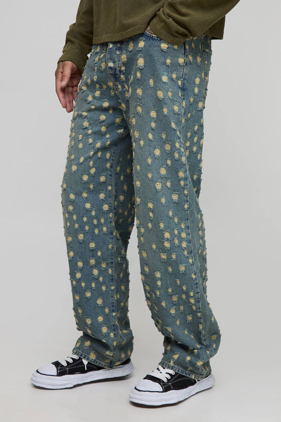 Tall Tinted Extreme Ripped Relaxed Fit Jeans | Antique Blue | Size 32