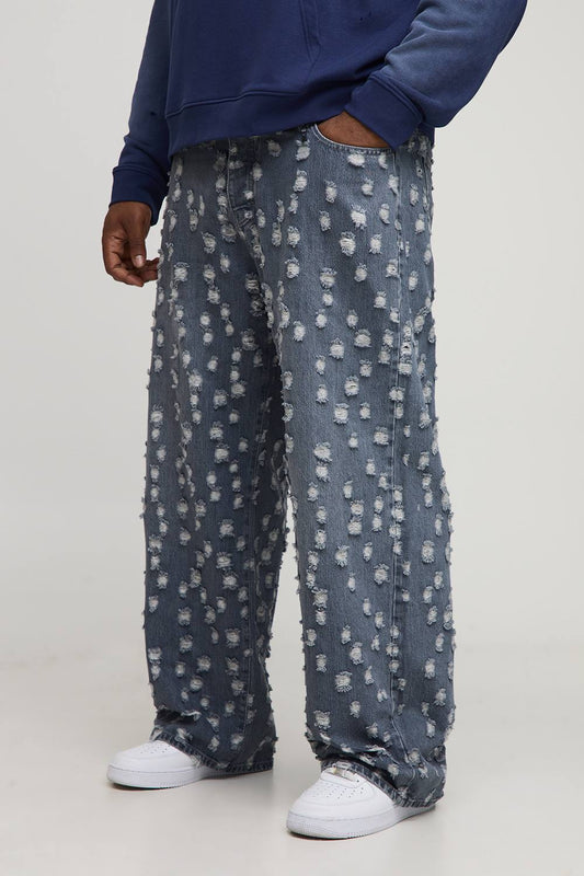 Plus Tinted Extreme Ripped Relaxed Fit Jeans | Mid Grey | Size 40