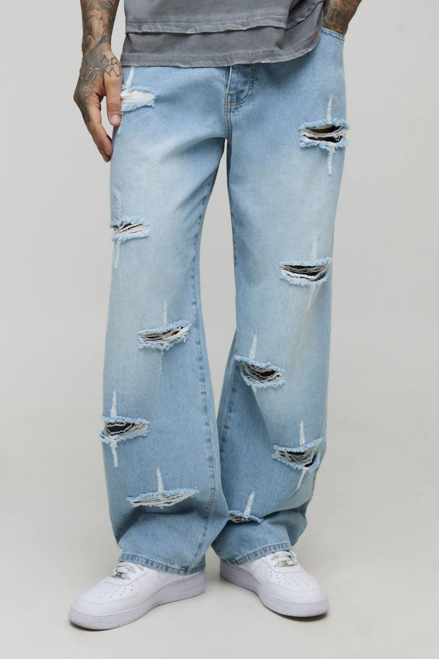 Tall Rigid Star Distressed Relaxed Fit Jeans | Ice Blue | Size 32