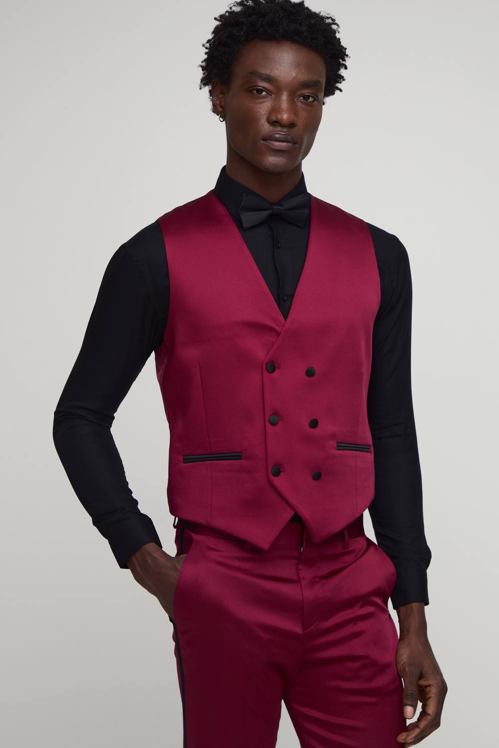 Slim Fit Satin Waistcoat | Burgundy | Size 40