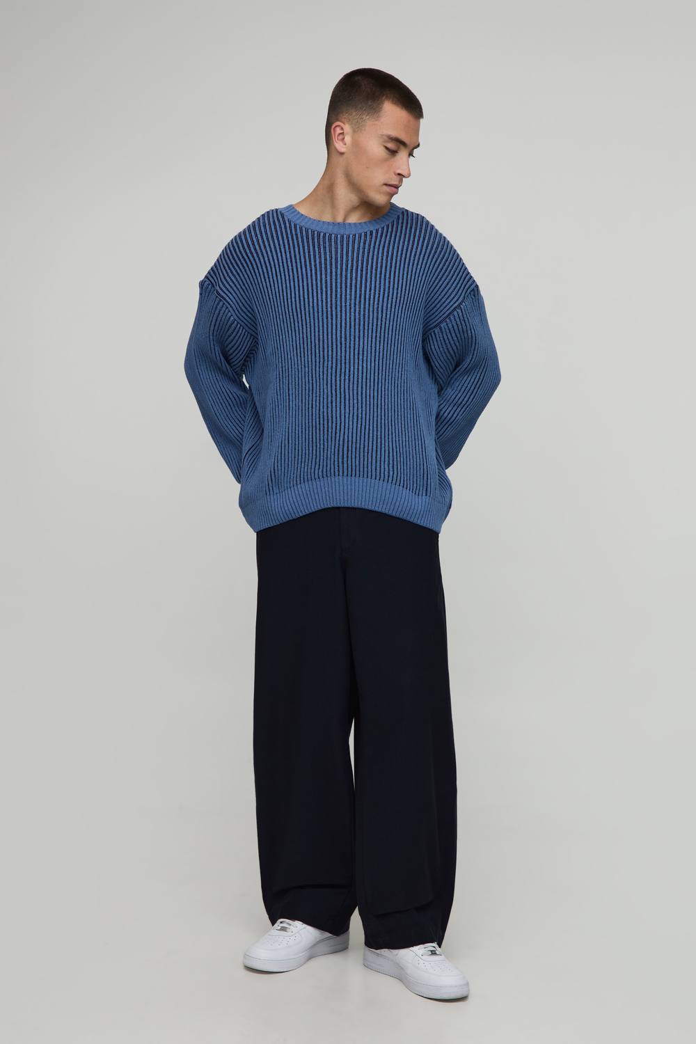 Relaxed Ribbed Knitted Jumper | Navy | Size Small