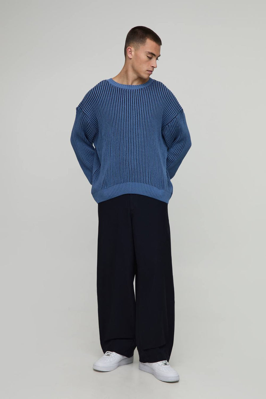 Relaxed Ribbed Knitted Jumper | Navy | Size Small