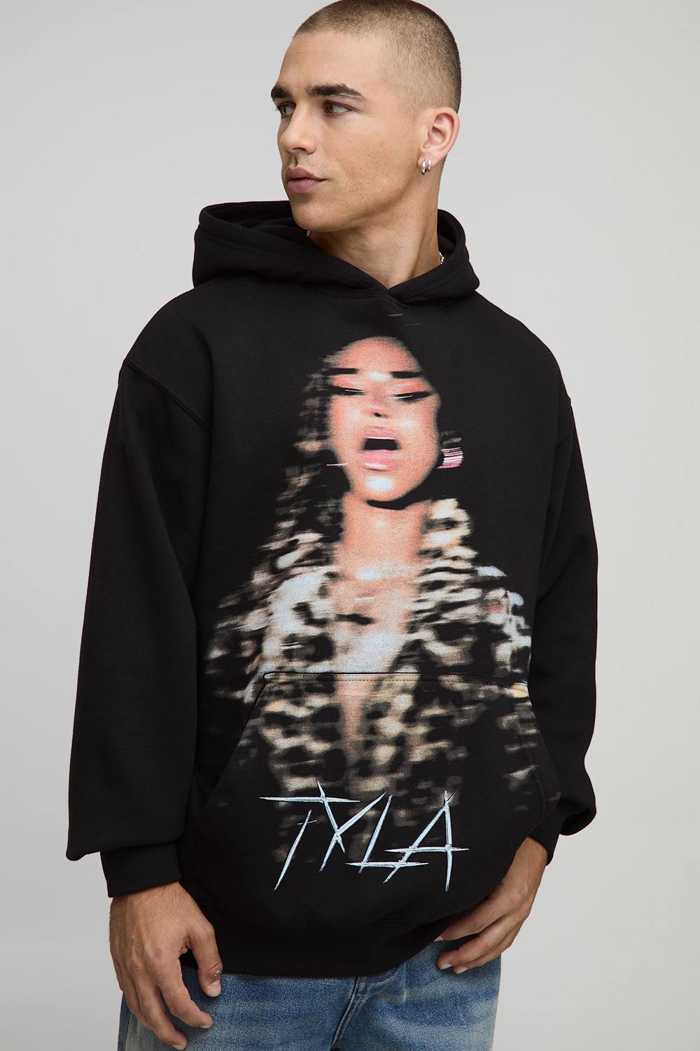 Black Oversized Tyla License Printed Hoodie | Size Small