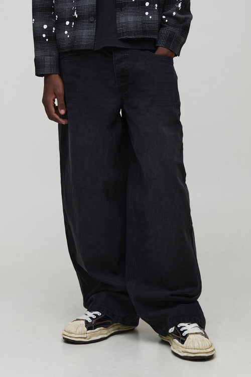 Baggy Fit Washed Side Panel Jeans | Black | Size 34R