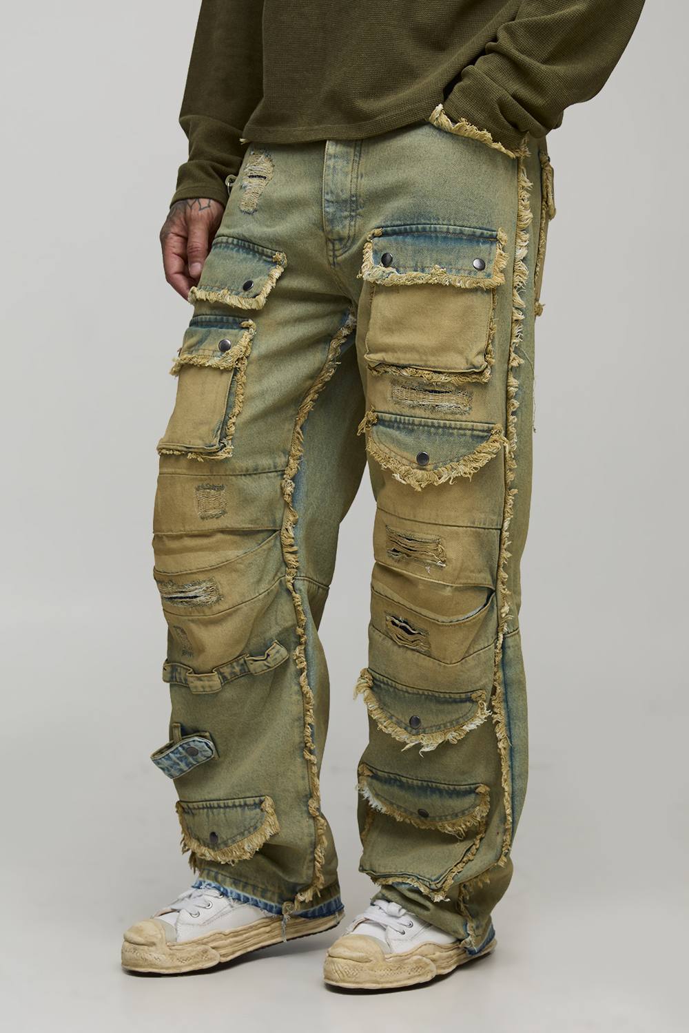 Tall Relaxed Distressed Washed Cargo Jeans | Antique Wash | Size 32