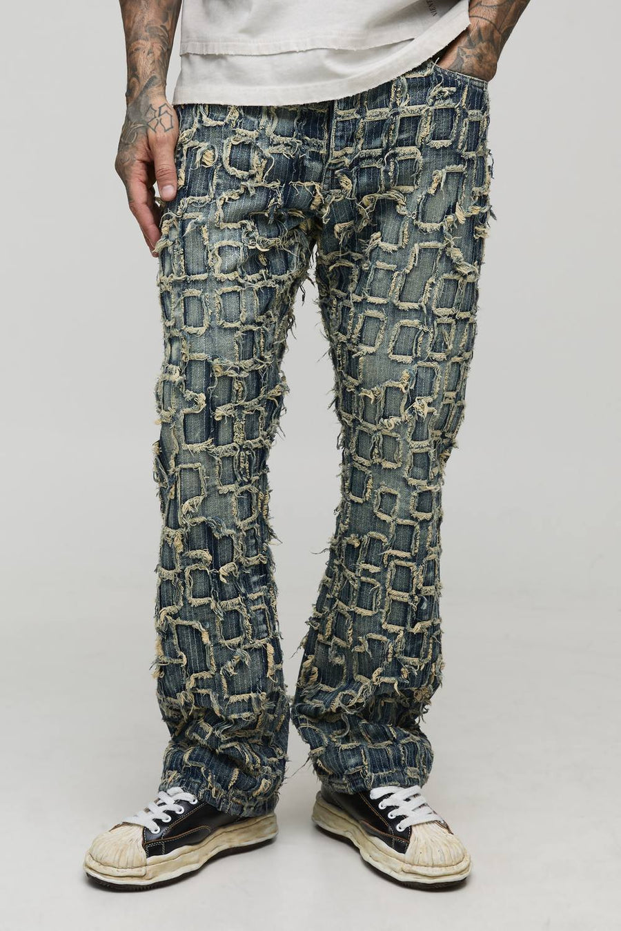 Tall Slim Flared Distressed Washed Jeans | Antique Wash | Size 32