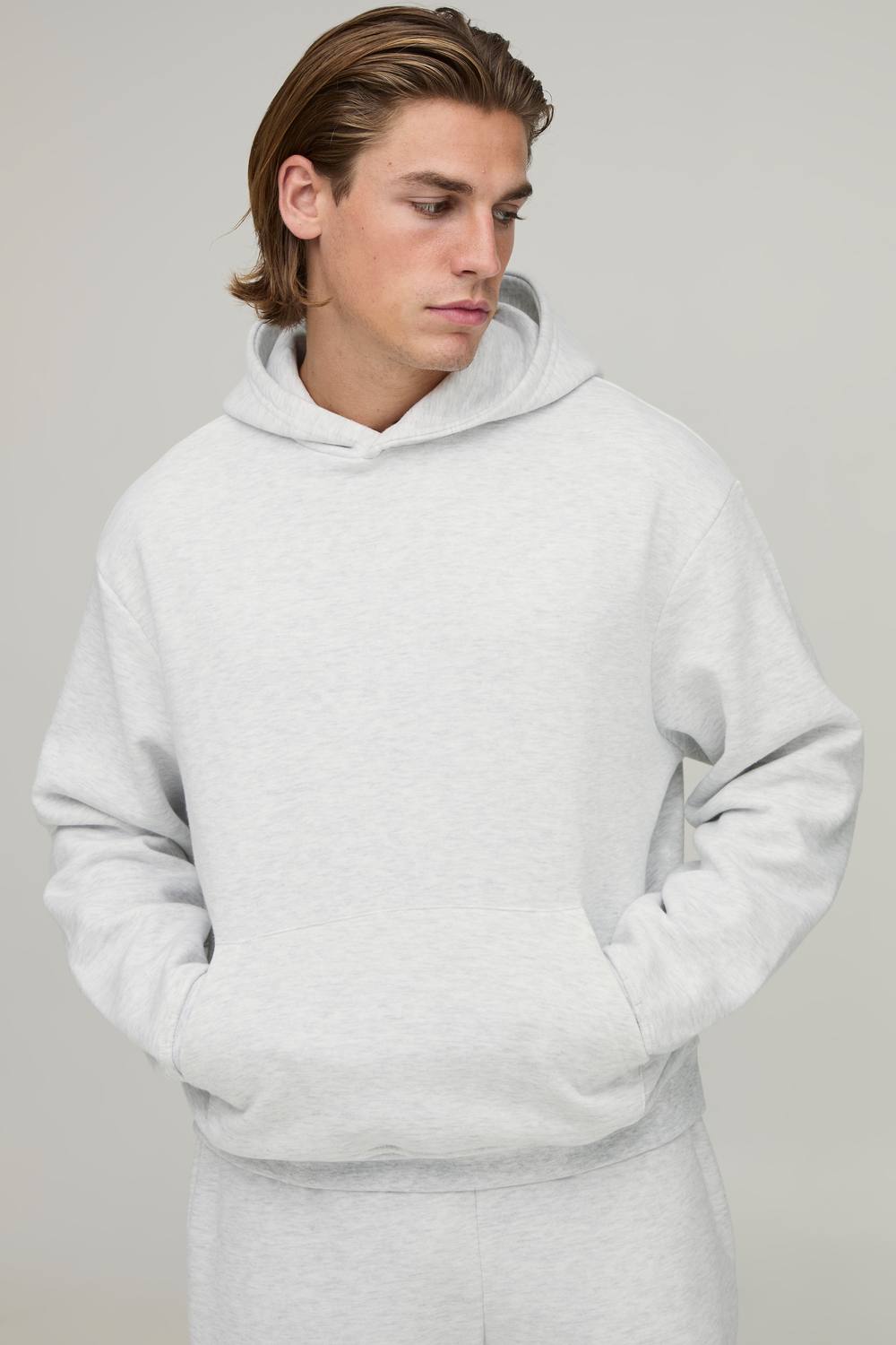 Essential Oversized Boxy Hoodie | Grey Marl | Size Medium