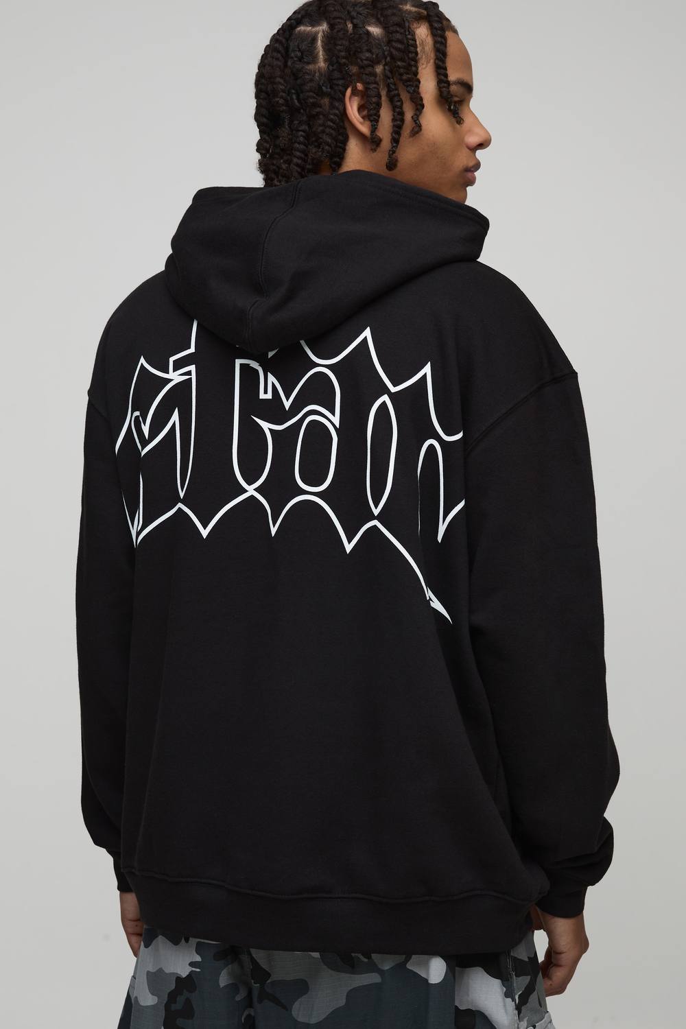 Black Oversized Star Printed Hoodie | Size Medium