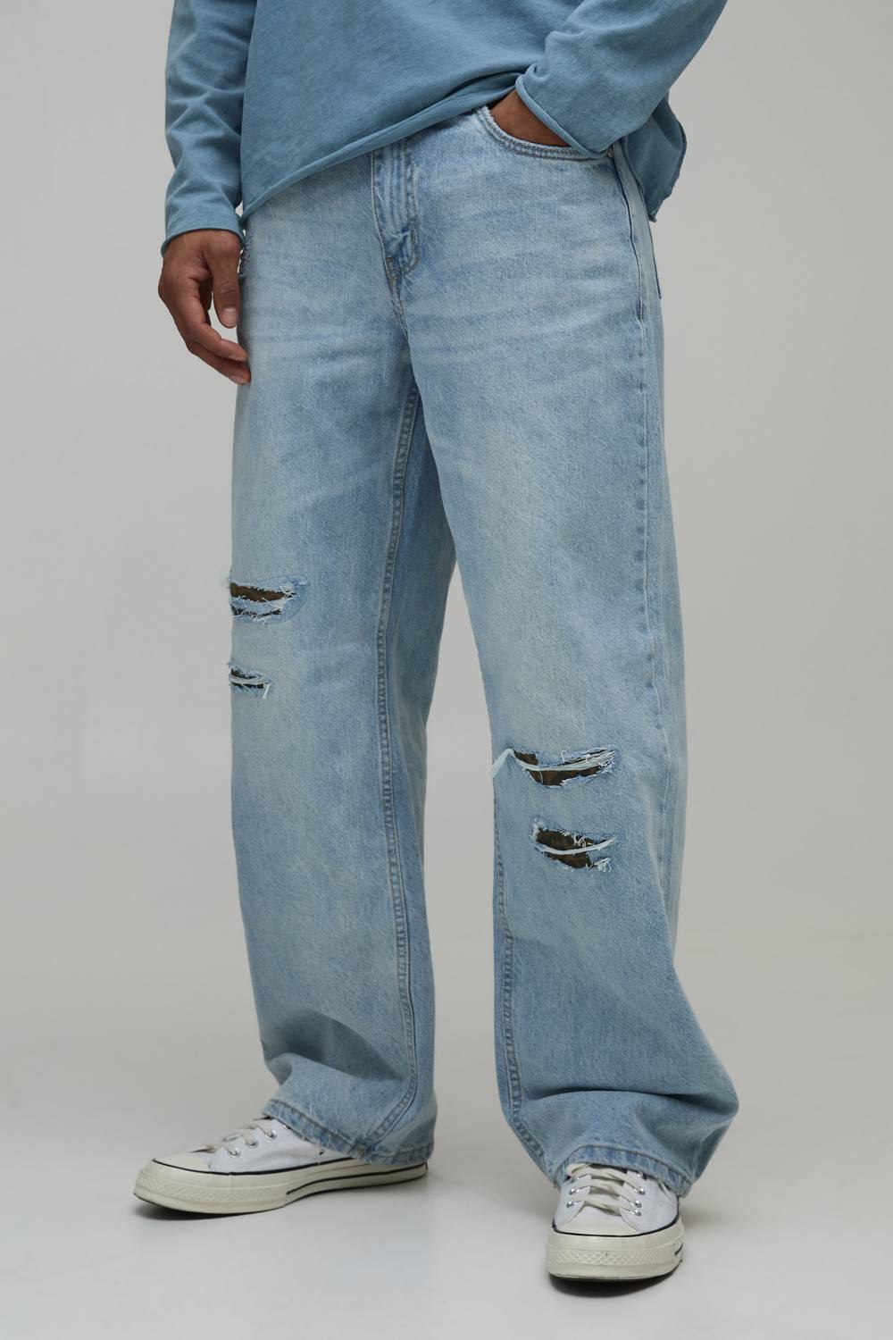 Leopard Rip & Repair Stonewash Relaxed Fit Jeans | Size 36