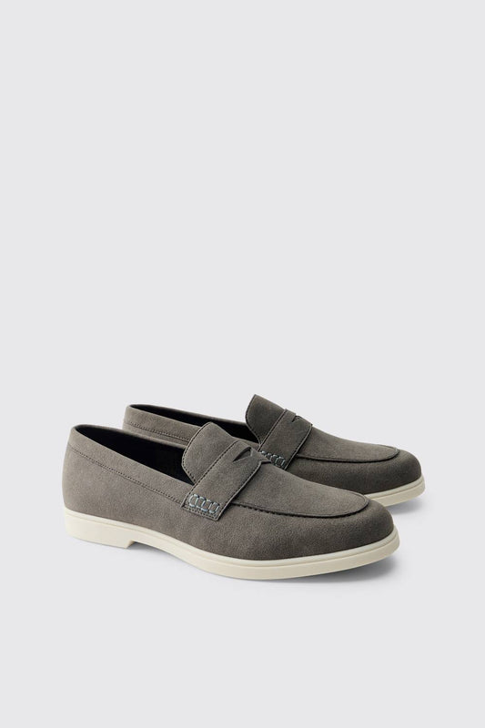 Casual Faux Suede Penny Loafer | Charcoal | Size 10