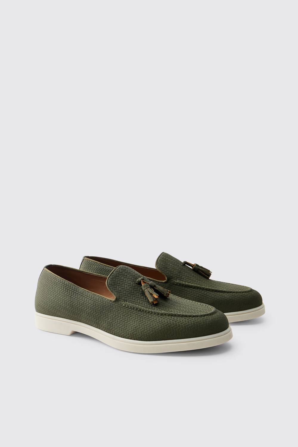 Textured Tassel PU Loafer | Olive | Size 10