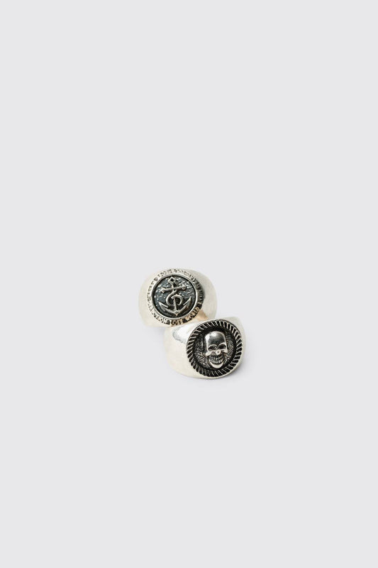 2 Pack Chunky Signet Rings | Silver | Size Small/Medium