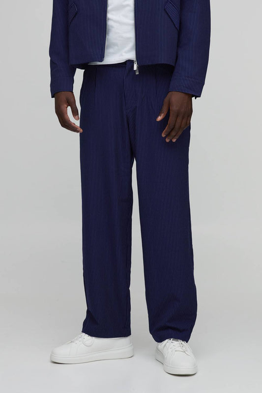 Men's Pinstripe Relaxed Fit Tailored Co-Ord Trousers | Navy | Size 36 | BOOHOOMAN