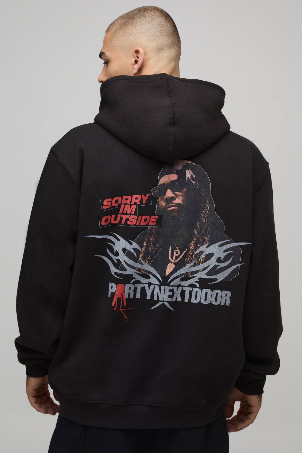Black Oversized PartyNextDoor License Printed Hoodie | Size Small