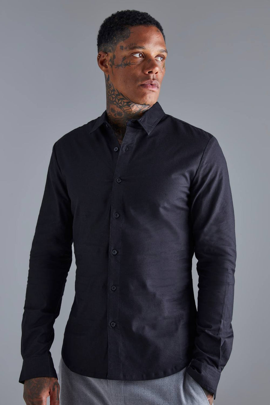 Muscle Fit Long Sleeve Shirt | Black | Size Medium
