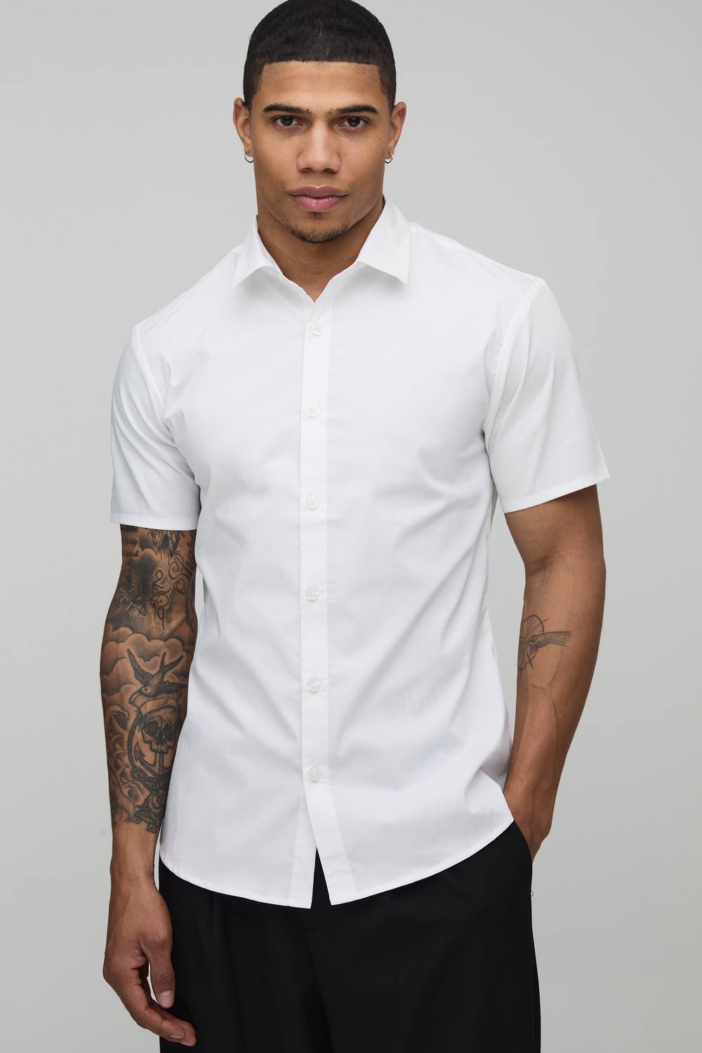 Slim Fit Short Sleeve Cotton Shirt | White | Size Medium