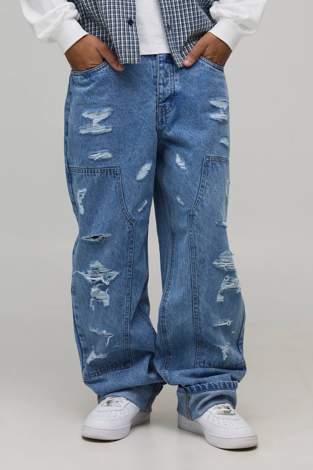 Relaxed Fit Ripped Carpenter Jeans | Light Wash | Size 34