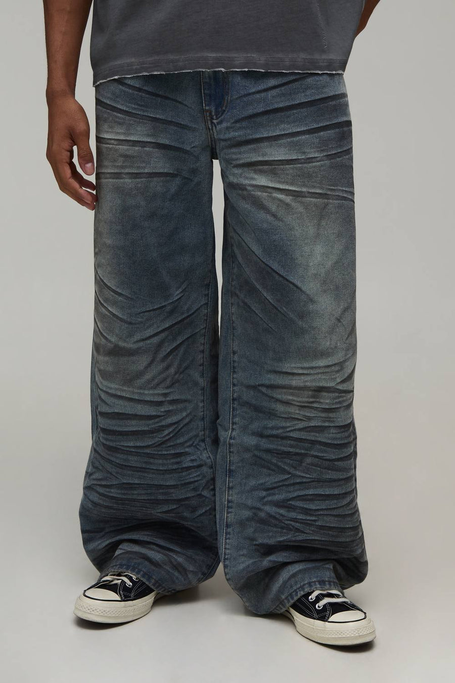 Extreme Crease Wash Wide Leg Jeans | Antique Blue | Size 36