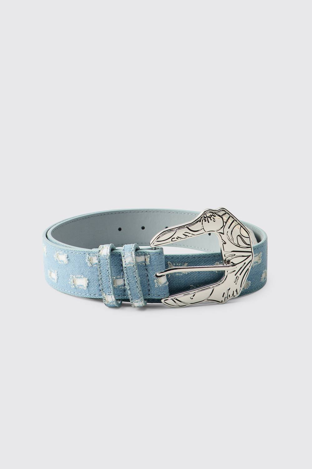 PU Denim Western Buckle Belt | Denim Blue | Size XL