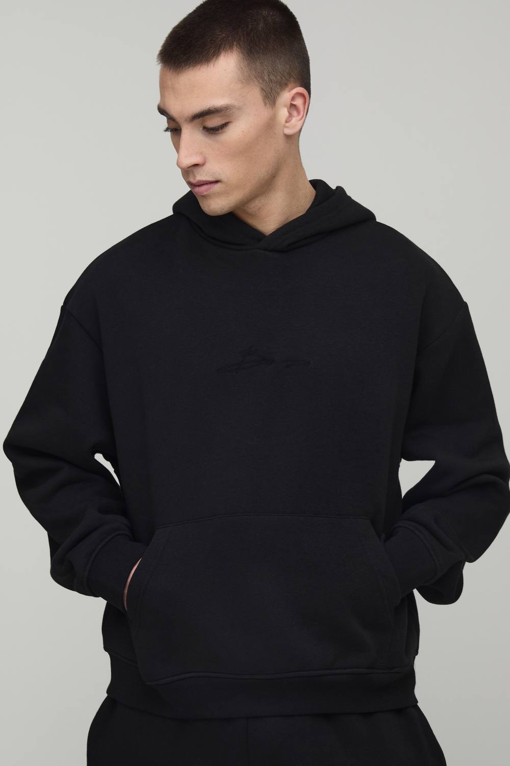 Essential BM Signature Oversized Boxy Hoodie | Black | Size Medium