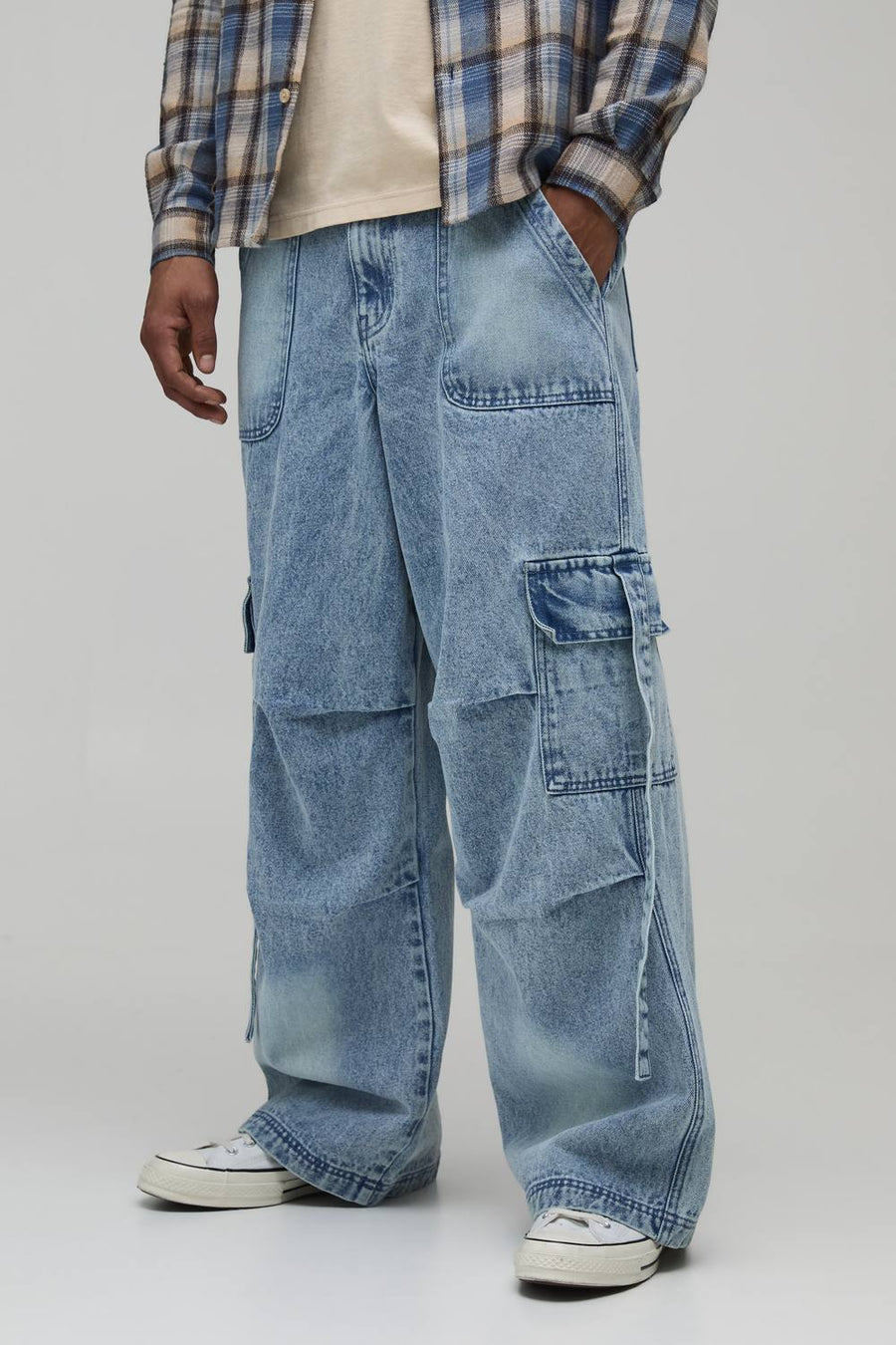 Washed Cargo Baggy Fit Jeans | Stonewash | Size 36R