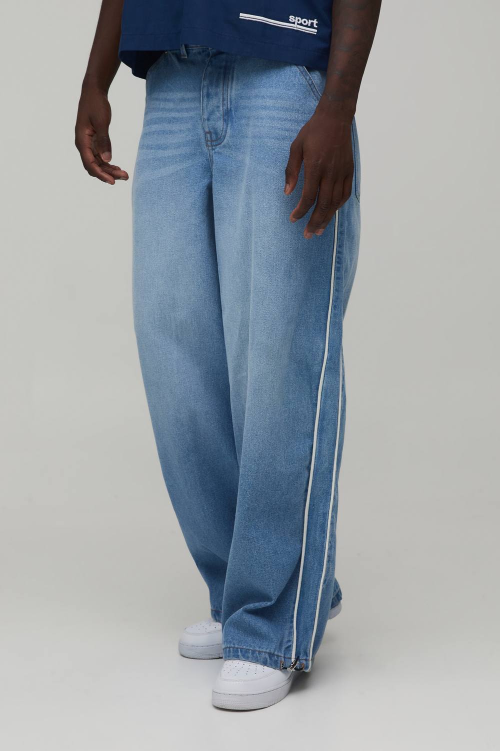 Side Stripe Parachute Fit Jeans | Light Wash | Size 46R