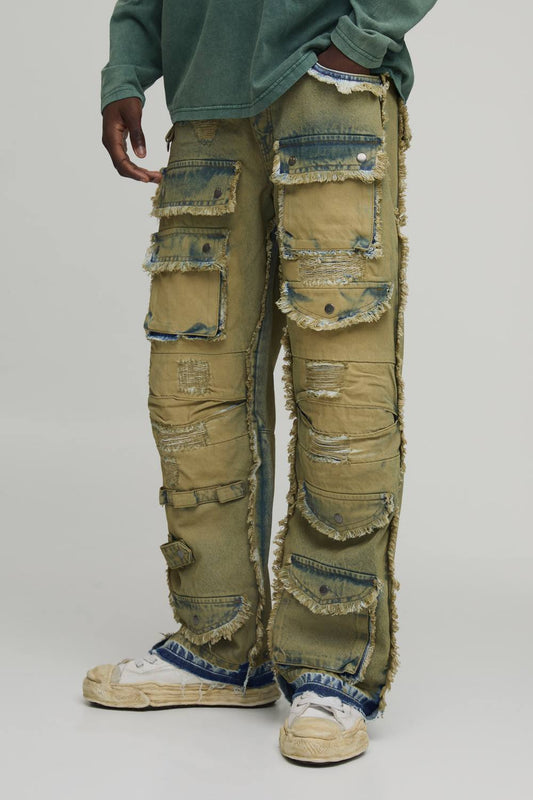 Relaxed Distressed Washed Cargo Jeans | Antique Wash | Size 36R