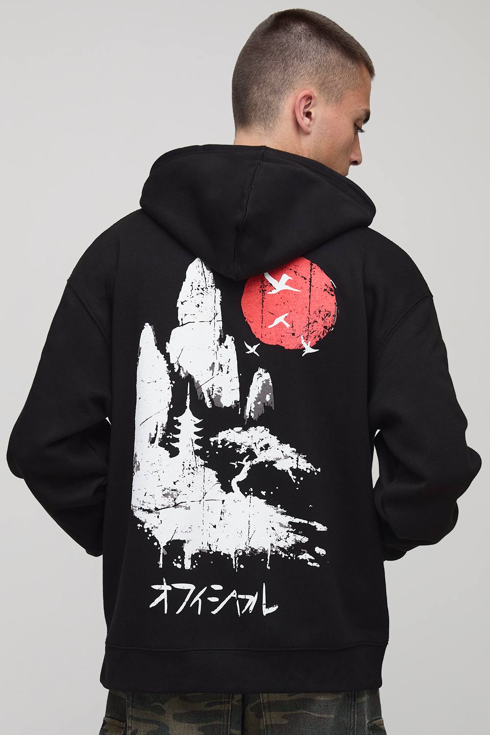 Black Oversized Tokyo Printed Hoodie | Size Medium
