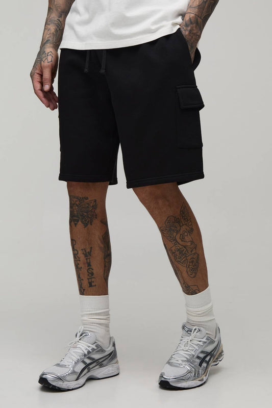 Tall Essential Relaxed Fit Cargo Jersey Short | Black | Size Medium