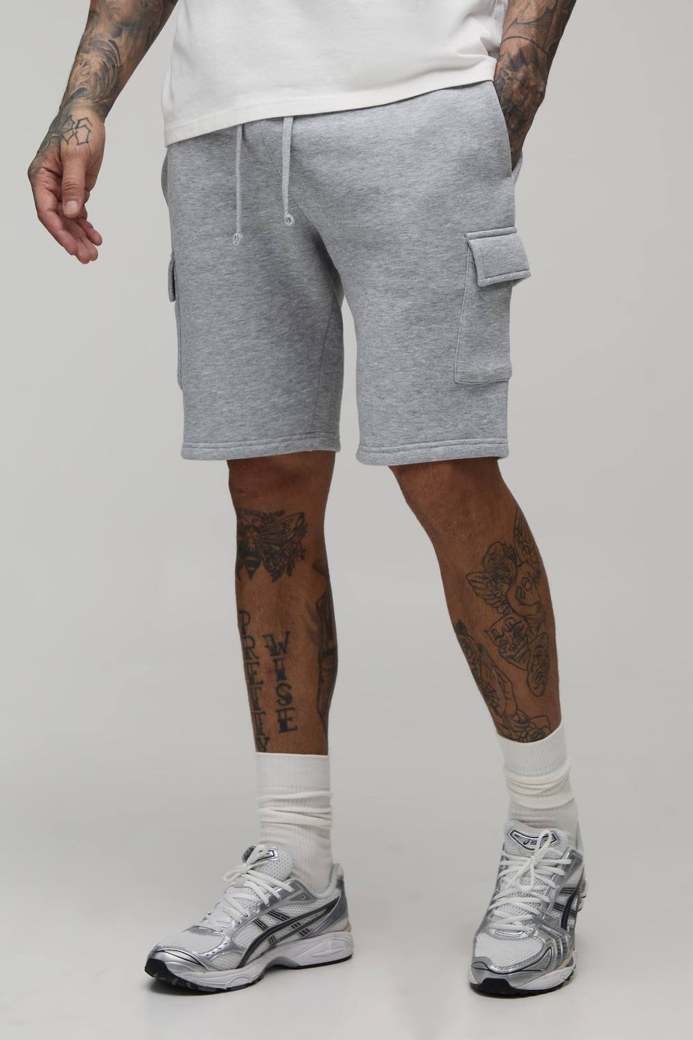 Tall Essential Slim Fit Cargo Jersey Short | Grey Marl | Size Medium
