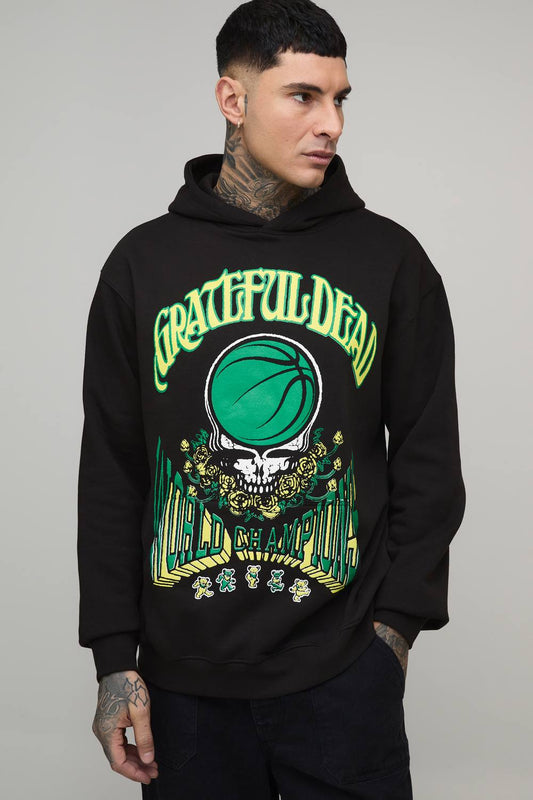 Tall Oversized Grateful Dead License Printed Hoodie | Black | Size Small