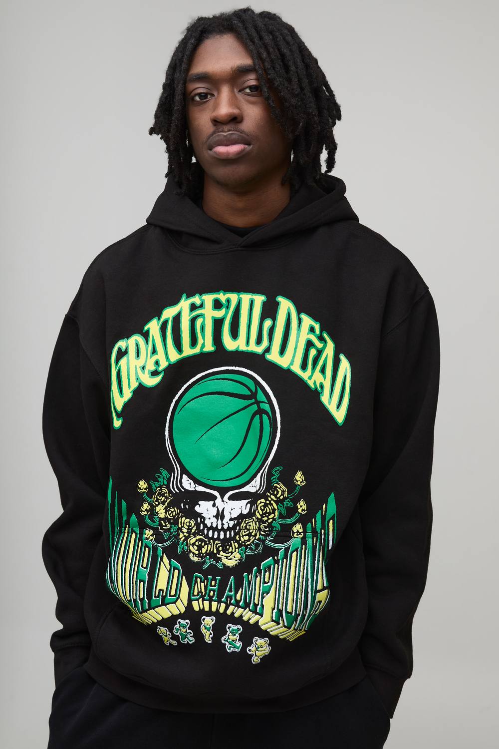 Oversized Grateful Dead License Printed Hoodie | Black | Size 2XL