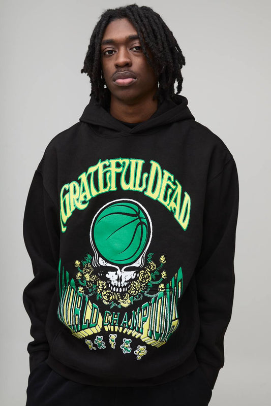 Oversized Grateful Dead License Printed Hoodie | Black | Size 2XL