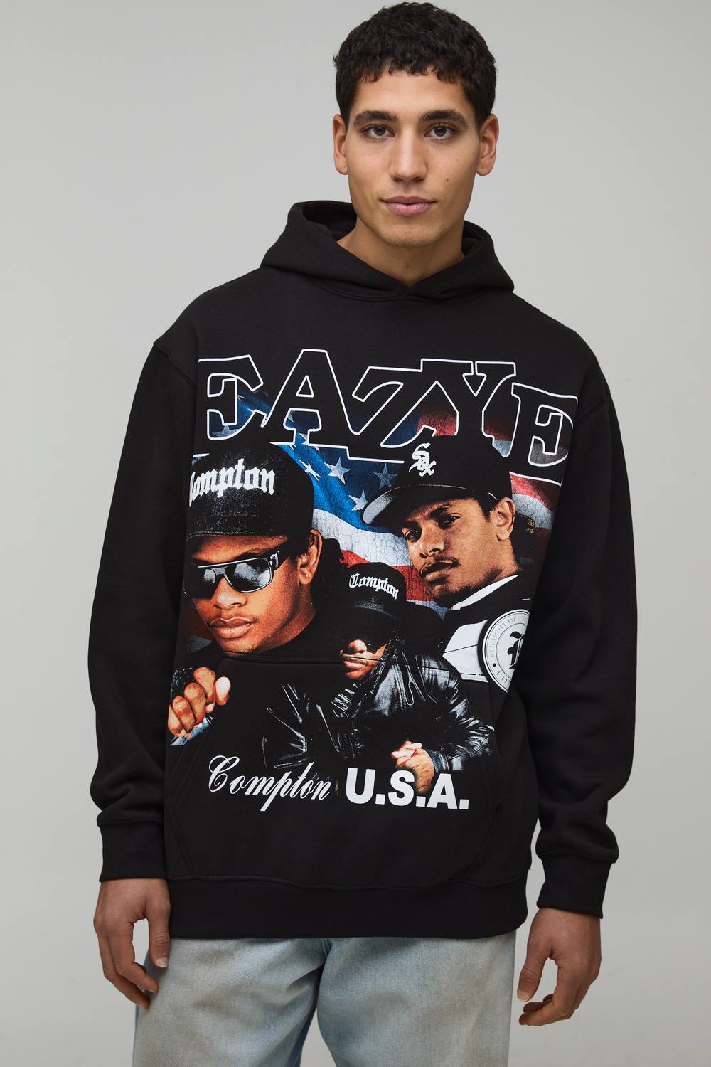 Oversized Eazy-E License Printed Hoodie | Black | Size Small