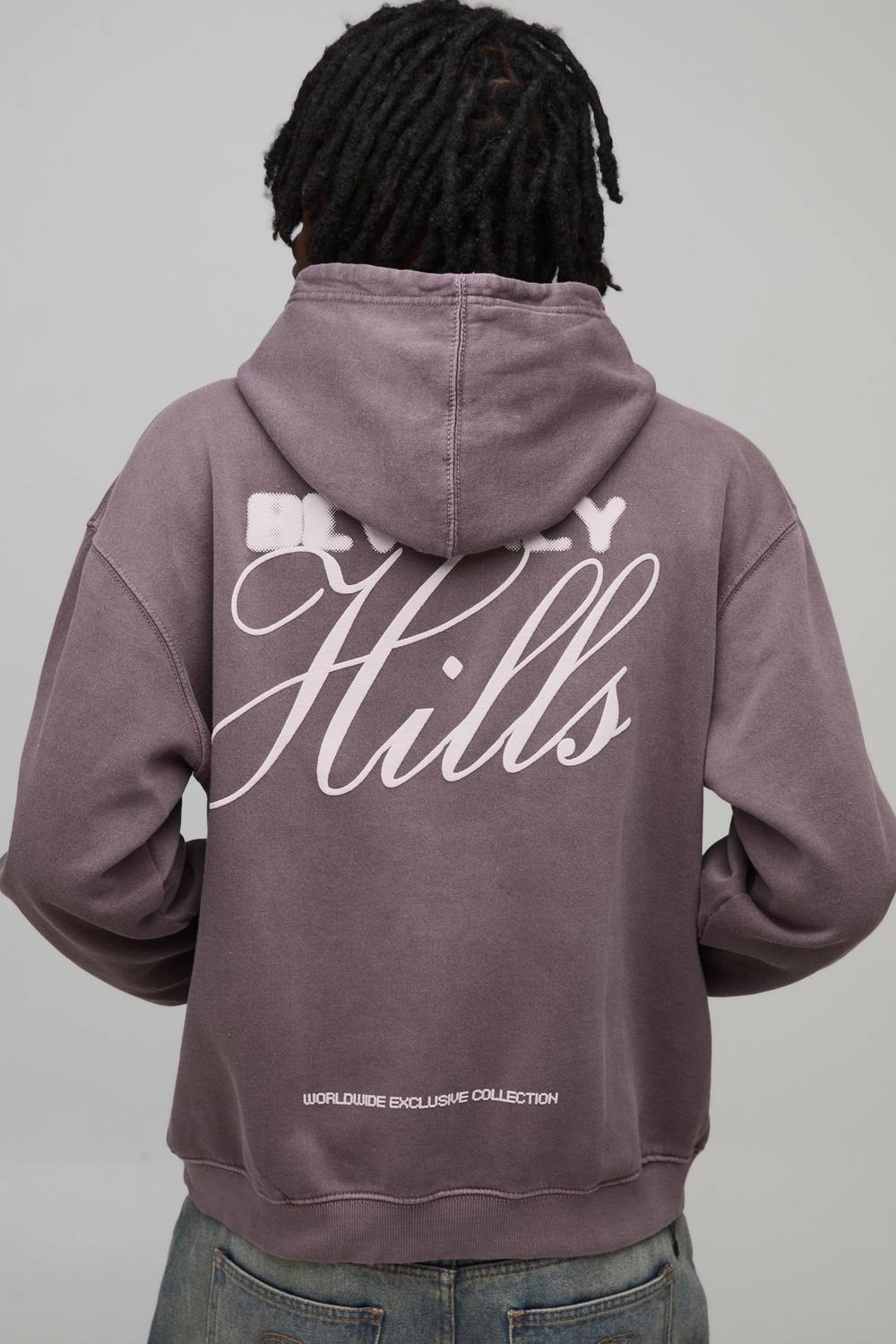 Washed Chocolate Oversized Beverly Hills Puff Print Hoodie | Size Medium