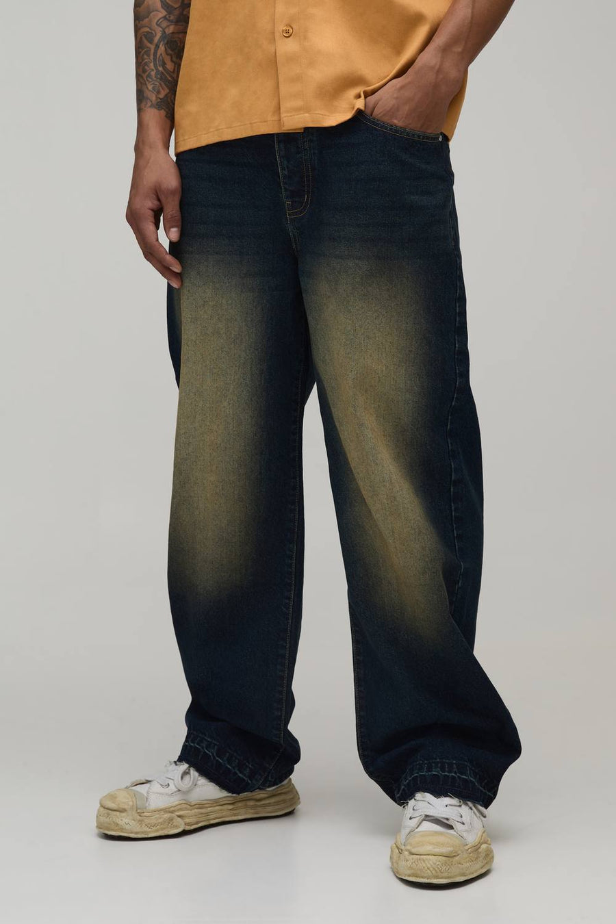 Vintage Tinted Wash Let Down Hem Relaxed Fit Jeans | Vintage Blue | Size 46R