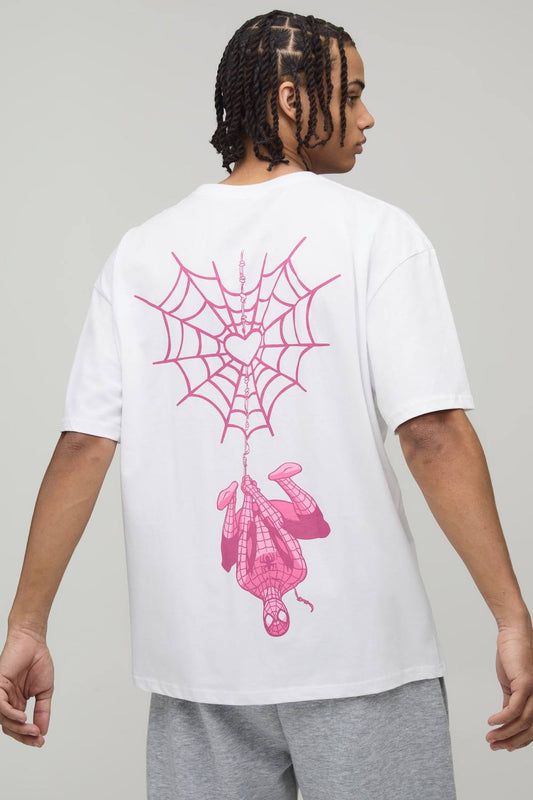 Oversized Marvel Spider-Man License Printed T-Shirt | White | Size Medium