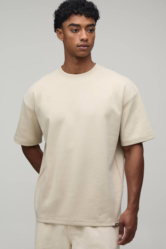Men's Oversized Premium Interlock T-Shirt | Stone | Size X-Small | BOOHOOMAN