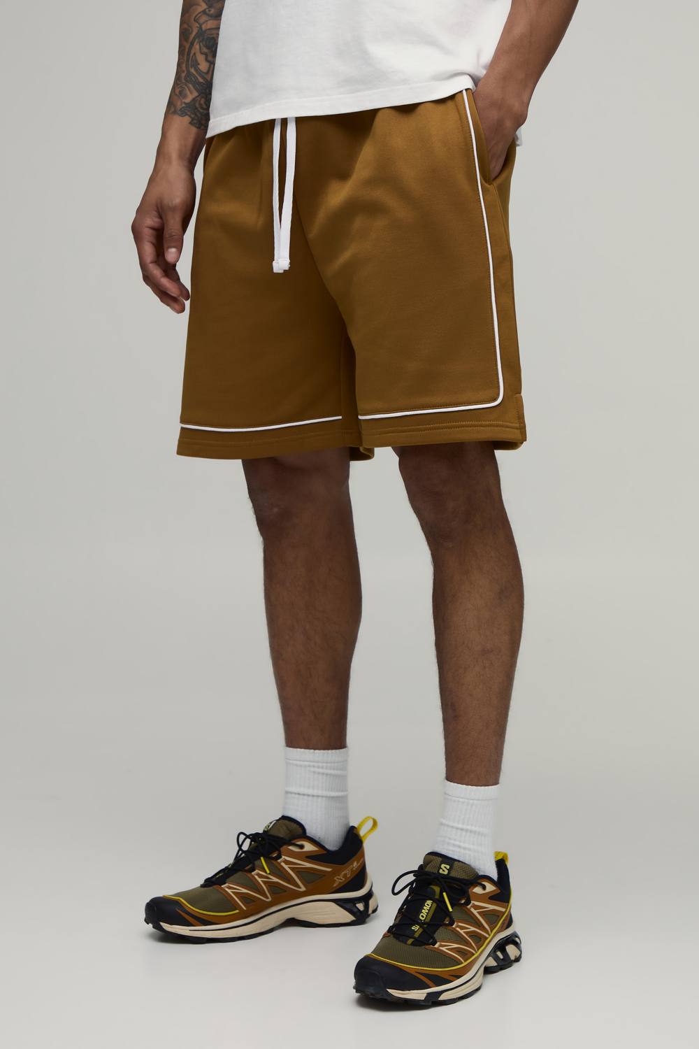 Relaxed Fit Piping Tricot Jersey Short | Mustard | Size Medium