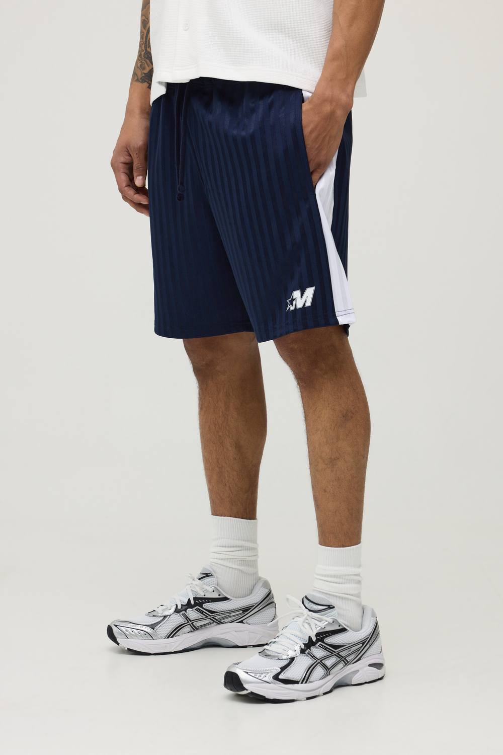 Relaxed Fit Striped M Star Jersey Short | Navy | Size Medium