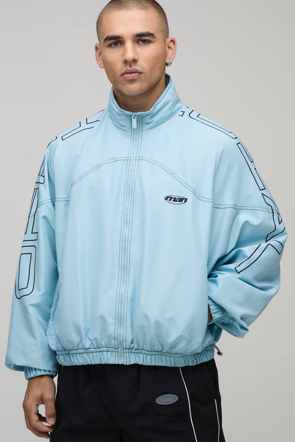Oversized Official Large Scale Graphic Sports Jacket | Light Blue | Size Medium