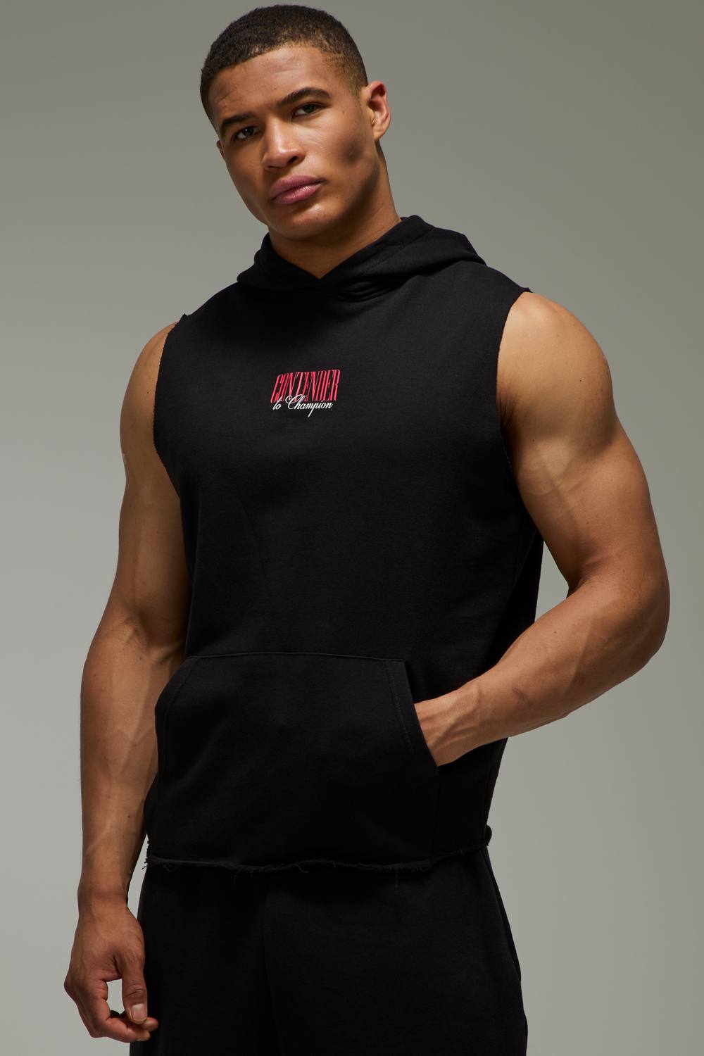 Men's Active Boxing Sleeveless Hoodie | Black | Size Medium | BOOHOOMAN