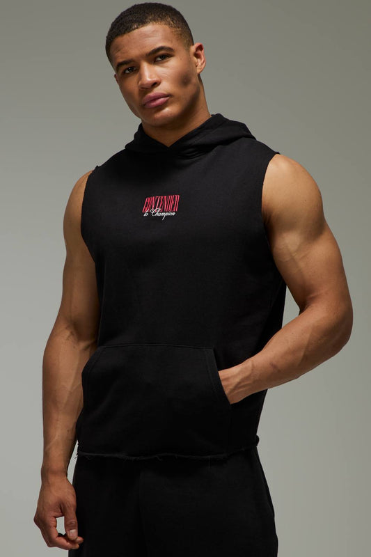 Men's Active Boxing Sleeveless Hoodie | Black | Size Medium | BOOHOOMAN